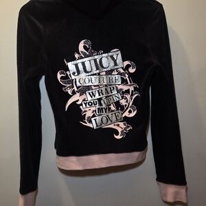 (SOLD ON DEPOP) Juicy Couture Black and Pink Velour Hoodie Jacket
